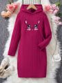 Girls' Cartoon Embroidered Hooded Dress