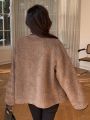 DAZY Women'S Drop Shoulder Single Breasted Lamb Wool Jacket