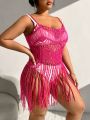Plus Size Women'S Crochet Cami Cover Up Dress With Fringe Detailing