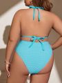 SHEIN Swim Basics Plus Size Solid Color Swimwear Set