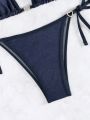 SHEIN Swim HotGoth Solid Halter Triangle Tie Side Bikini Swimsuit