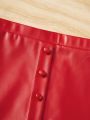 SHEIN Kids FANZEY Toddler Girls Button Front PU Leather Skirt