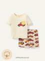 Cozy Cub Baby Boys' Fun Car Pattern Round Neck Short Sleeve Top And Casual Shorts Home Wear 2pcs/Set