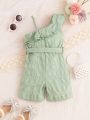 Stylish And Elegant Solid Color Ruffle Jumpsuit For Baby Girls