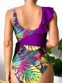 SHEIN Swim Classy Women's Printed Patchwork One-piece Swimsuit