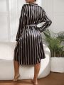 Striped Belted Satin Robe