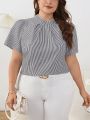 SHEIN Unity Striped Stand Collar Plus Size Shirt