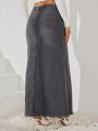 Women's Denim Skirt With Frayed Hem