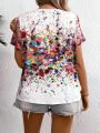Plus Size Women'S Oil Painting Print Short Sleeve T-Shirt