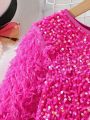 Tween Girls' Summer Fancy Pink Sequin Fringed Dress