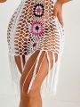 SHEIN Swim BohoFeel Women's Fringed Hem Crochet Shawl Cardigan Dress