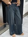 FRIFUL Solid Color Wide Leg Women's Denim Pants