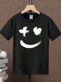 Teenage Boys' Cartoon Face Print Short Sleeve T-Shirt