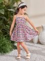 SHEIN Young Girl Woven Floral Print Spaghetti Strap Fit & Flare Dress