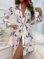 Women's Butterfly Printed Belted Robe