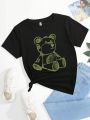 SHEIN Girls' (big) Short Sleeve T-shirt With Teddy Bear Print