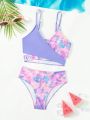 Girls' Tie Dye Patchwork Swimsuit 2pcs Set