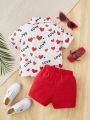 Baby Boy Heart & Letter Graphic Shirt With Shorts