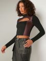 SHOP STYLE Colorblock Cut Out Mock Neck Crop Top