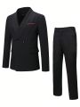 Men Contrast Panel Shawl Collar Blazer & Suit Pants