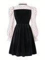 Teenage Girls' Love Heart Mesh & Korean Velvet Dress