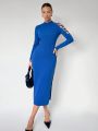 SHEIN BIZwear Women'S Solid Color Hollow Out Sleeve High Side Split Dress