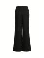 SHEIN Kids HYPEME Tween Girls' Fashionable Street Style Solid Color Knit Wrap Top And Long Pants Set