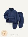 Cozy Cub Baby Boy Half Zip Raglan Sleeve Flap Pocket Sweatshirt & Sweatpants