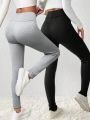 SHEIN Essnce 2pcs/set Solid Color Soft Warm Leggings