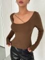 DAZY Ribbed Knit Long Sleeve T-shirt