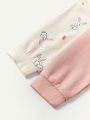 Cozy Cub Newborn Baby Girl Cute Rabbit Pattern Long Sleeve Cardigan With Footed Pants, Hat And Gloves 6pcs/Set