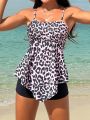 SHEIN Swim Classy Women's Leopard Print Pleated Tankini Top