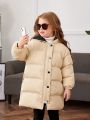 SHEIN Young Girl 1pc Contrast Hooded Puffer Coat