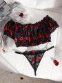 Lips & Heart Shaped Lace Sexy Lingerie 2pcs/Set (Valentine'S Day Edition)