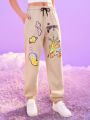 ROMWE X Care Bears Cartoon Letter Print Drawstring Waist Jogger Pants