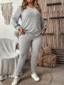 Women's Plus Size Solid Color Ribbed V-Neck Tank Top And Pants Set