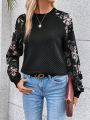 SHEIN Frenchy Women'S Floral Patchwork Print Raglan Sleeve Sweatshirt