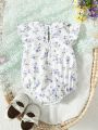 Infant Girls' Butterfly Printed Peter Pan Collar Cap Sleeve Bodysuit