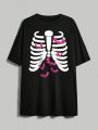 CorujaPintada Round Neck Longline T-shirt With Skull Print