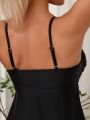 SHEIN Swim Classy 2pcs/Set Women's Cross Detail Slit Cami Top And Triangle Panties Bikini Swimming Suit