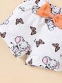 Infant Girls' Letter & Little Elephant Printed Romper And Butterfly Printed Shorts Set