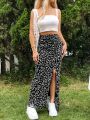 SHEIN WYWH Floral Print High Slit Skirt