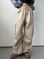 Dazy Star Women's Elastic Waist Wide Leg Pants With Drawstring