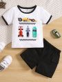 Baby Boys' Racing Car Printed Short Sleeve T-Shirt And Shorts Set