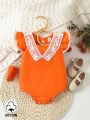 Infant Girls' Orange Lace Spliced Elegant Romantic Cute Daily Casual Jumpsuit, Spring/Summer