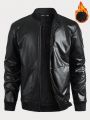 SHEIN Men Zip Up PU Leather Thermal Lined Bomber Jacket