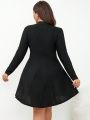 SHEIN Frenchy Plus Size Solid Color Long Sleeve Dress