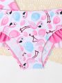 Young Girl Flamingo Print Swimsuit Set