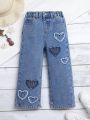 Girls' Heart Embroidery Straight Leg Jeans