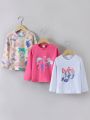 SHEIN Kids EVRYDAY 3pcs/Set Girls' Casual Cartoon Round Neck Long Sleeve T-Shirts For Daily Wear, Autumn